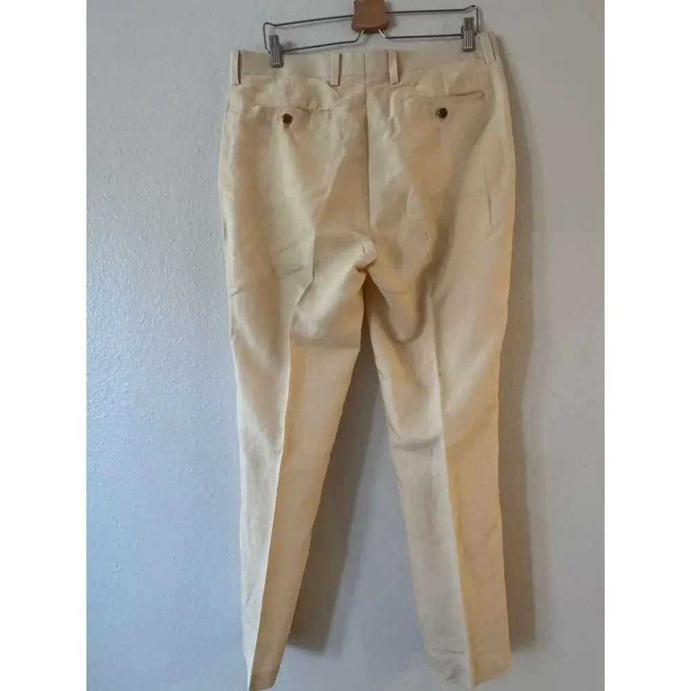 Louis Raphael Men's Tailored Linen Blend Dress‎ Pants 35 W x 32 Inseam Beige